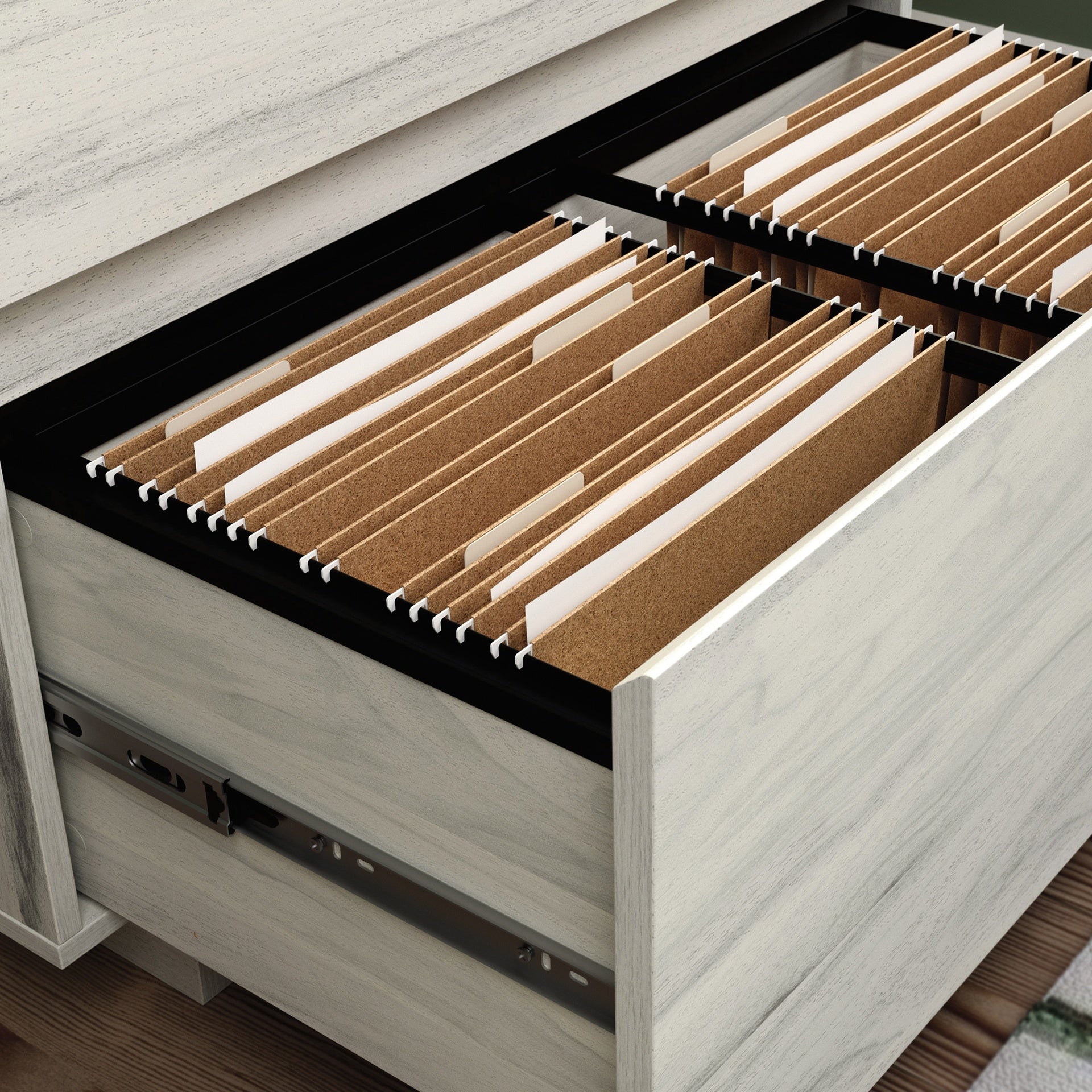 Lateral File with Large Drawers, Off White and Gray finish