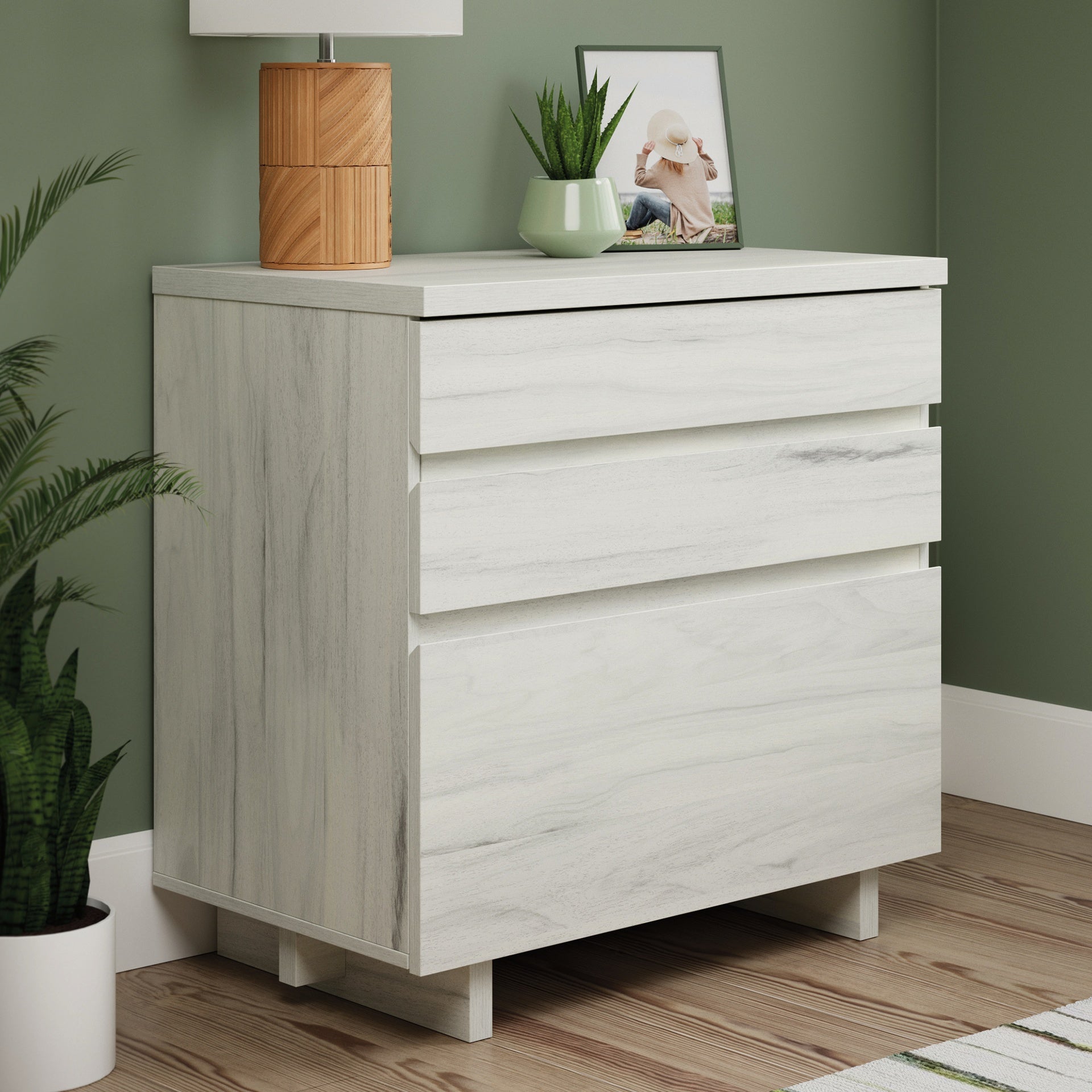 Lateral File with Large Drawers, Off White and Gray finish