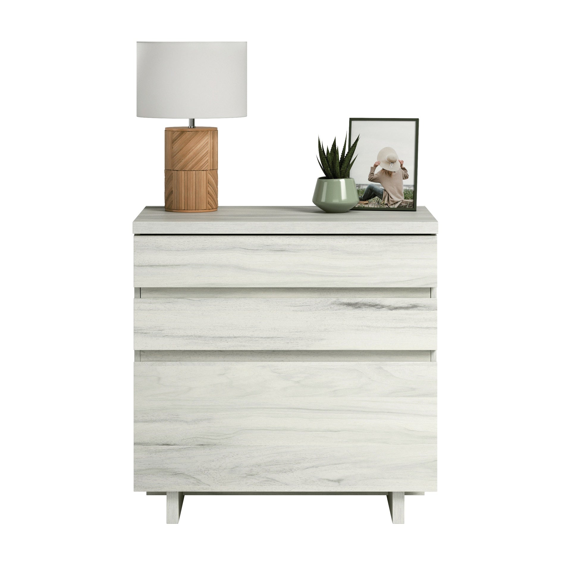 Lateral File with Large Drawers, Off White and Gray finish