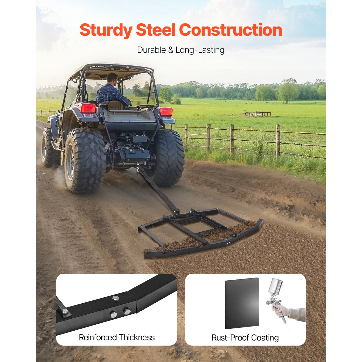 Drag Harrow 66" Width Tow Behind Drag Harrow Steel Gravel Grader ATV UTV
