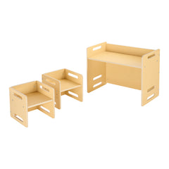 Montessori Weaning Table and Chair Set, Wooden Toddler Table and Chair Set with 2 Chairs, Adjustable Height Montessori Chair and Activity Table, Ideal for Reading, Eating, Playing - Natural