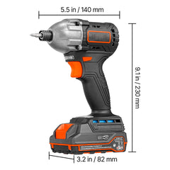 Impact Driver, 1/4 Inch, 2800 RPM Max Speed, 20 V Brushless Motor, Electric Cordless Impact Driver Kit with Battery and Charger, 20 Bits, LED Work Light, for Furniture, Electrical, Home Repairs