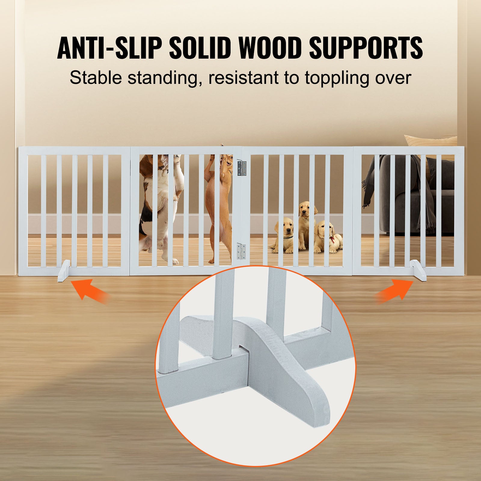 Free Standing Dog Gate, 24" H x 80.3" W Freestanding Pet Gate, 4 Panels Foldable Dog Gate for Wide and Narrow Passageways, Expandable Dog Barrier with Silent Foot Support for Indoor, White