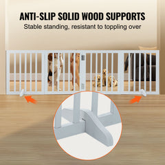 Free Standing Dog Gate, 24" H x 80.3" W Freestanding Pet Gate, 4 Panels Foldable Dog Gate for Wide and Narrow Passageways, Expandable Dog Barrier with Silent Foot Support for Indoor, White