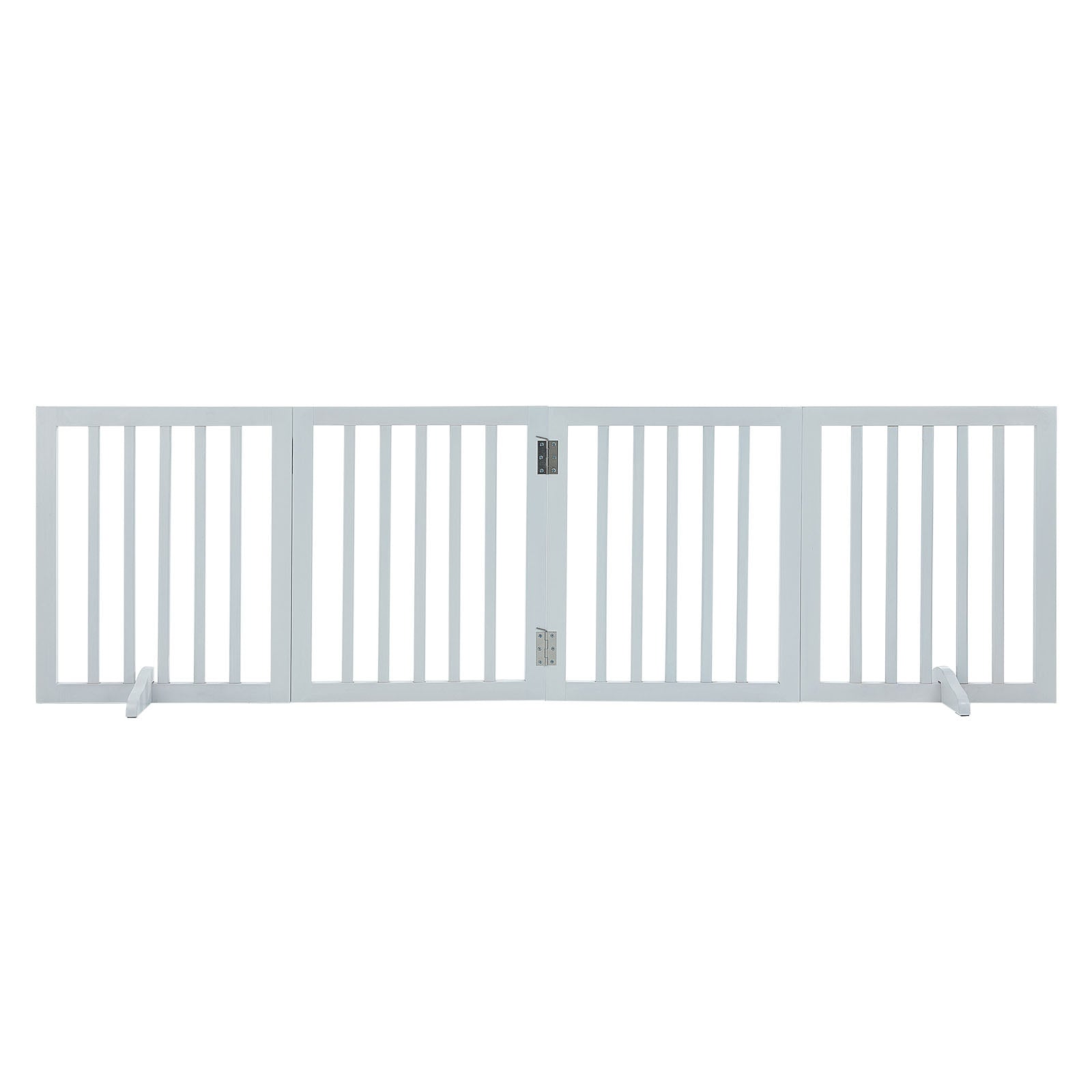 Free Standing Dog Gate, 24" H x 80.3" W Freestanding Pet Gate, 4 Panels Foldable Dog Gate for Wide and Narrow Passageways, Expandable Dog Barrier with Silent Foot Support for Indoor, White