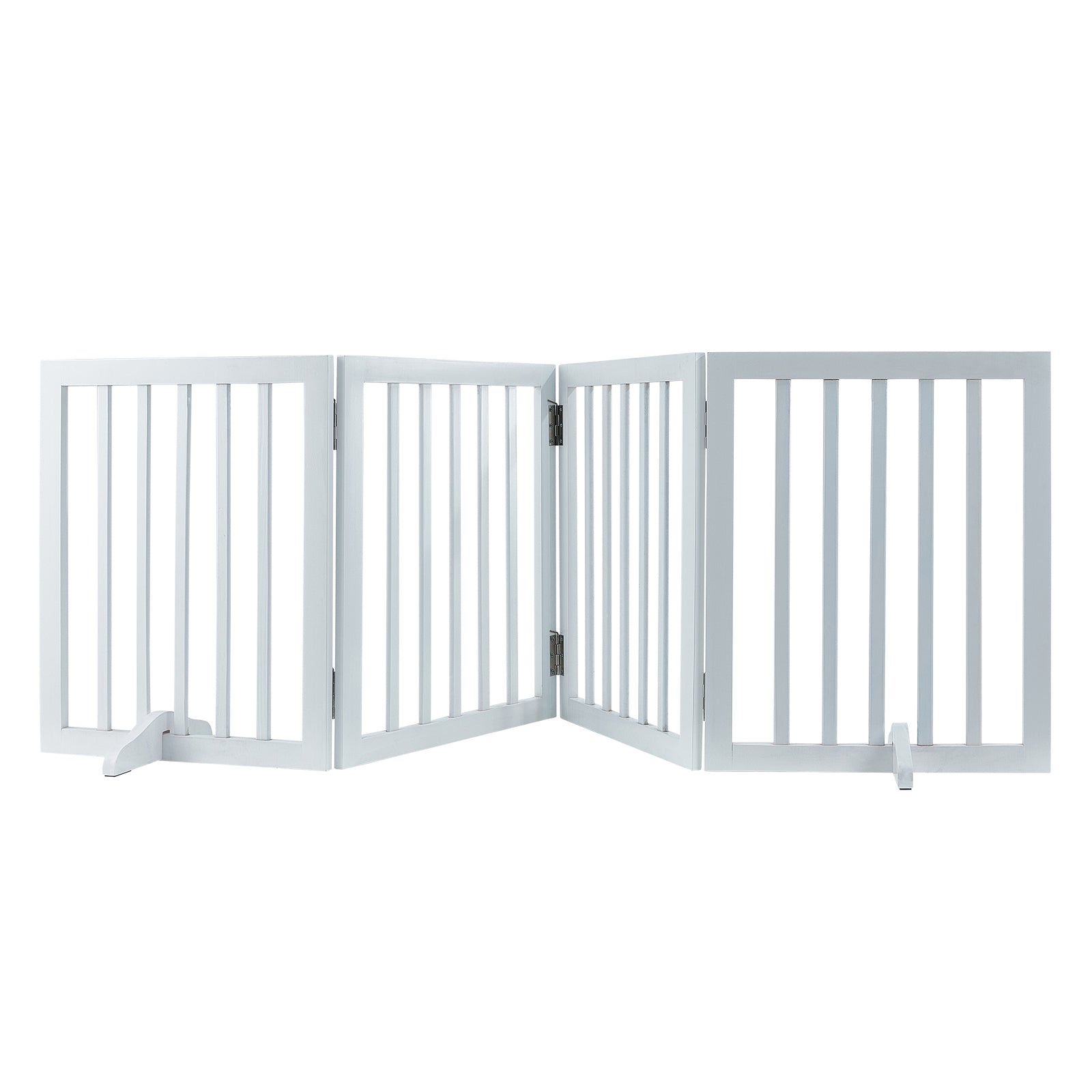Free Standing Dog Gate, 24" H x 80.3" W Freestanding Pet Gate, 4 Panels Foldable Dog Gate for Wide and Narrow Passageways, Expandable Dog Barrier with Silent Foot Support for Indoor, White