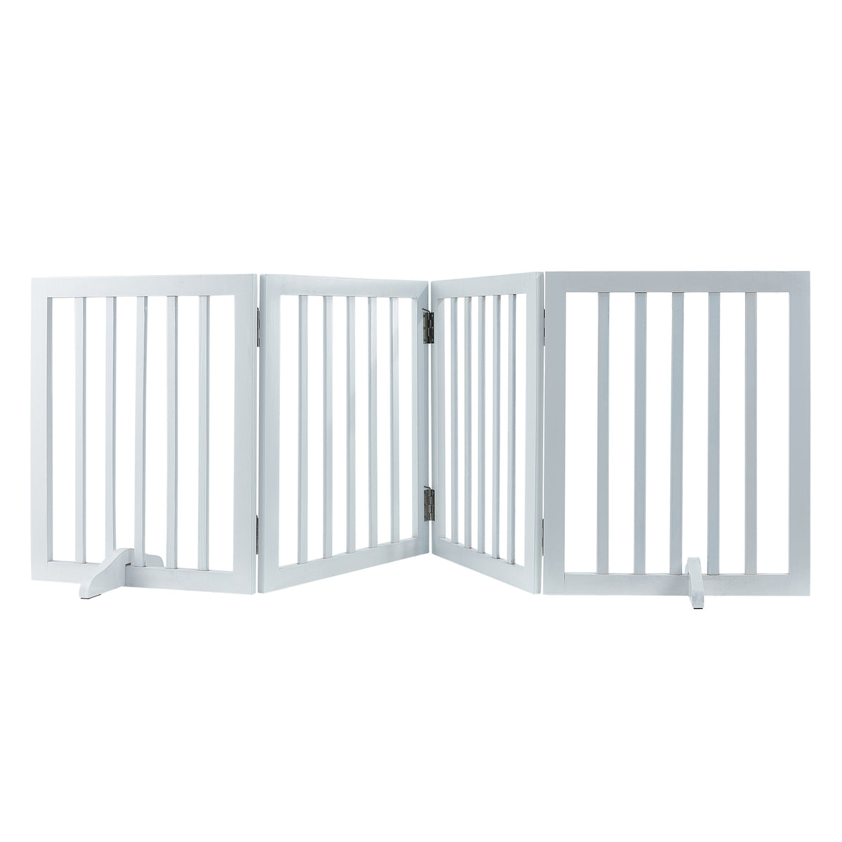 Free Standing Dog Gate, 24" H x 80.3" W Freestanding Pet Gate, 4 Panels Foldable Dog Gate for Wide and Narrow Passageways, Expandable Dog Barrier with Silent Foot Support for Indoor, White