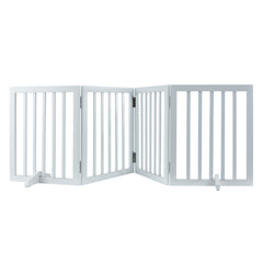 Free Standing Dog Gate, 24" H x 80.3" W Freestanding Pet Gate, 4 Panels Foldable Dog Gate for Wide and Narrow Passageways, Expandable Dog Barrier with Silent Foot Support for Indoor, White