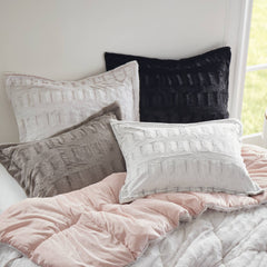 3 PCS Full/Queen Solid Faux Fur Comforter Mini Set Gray