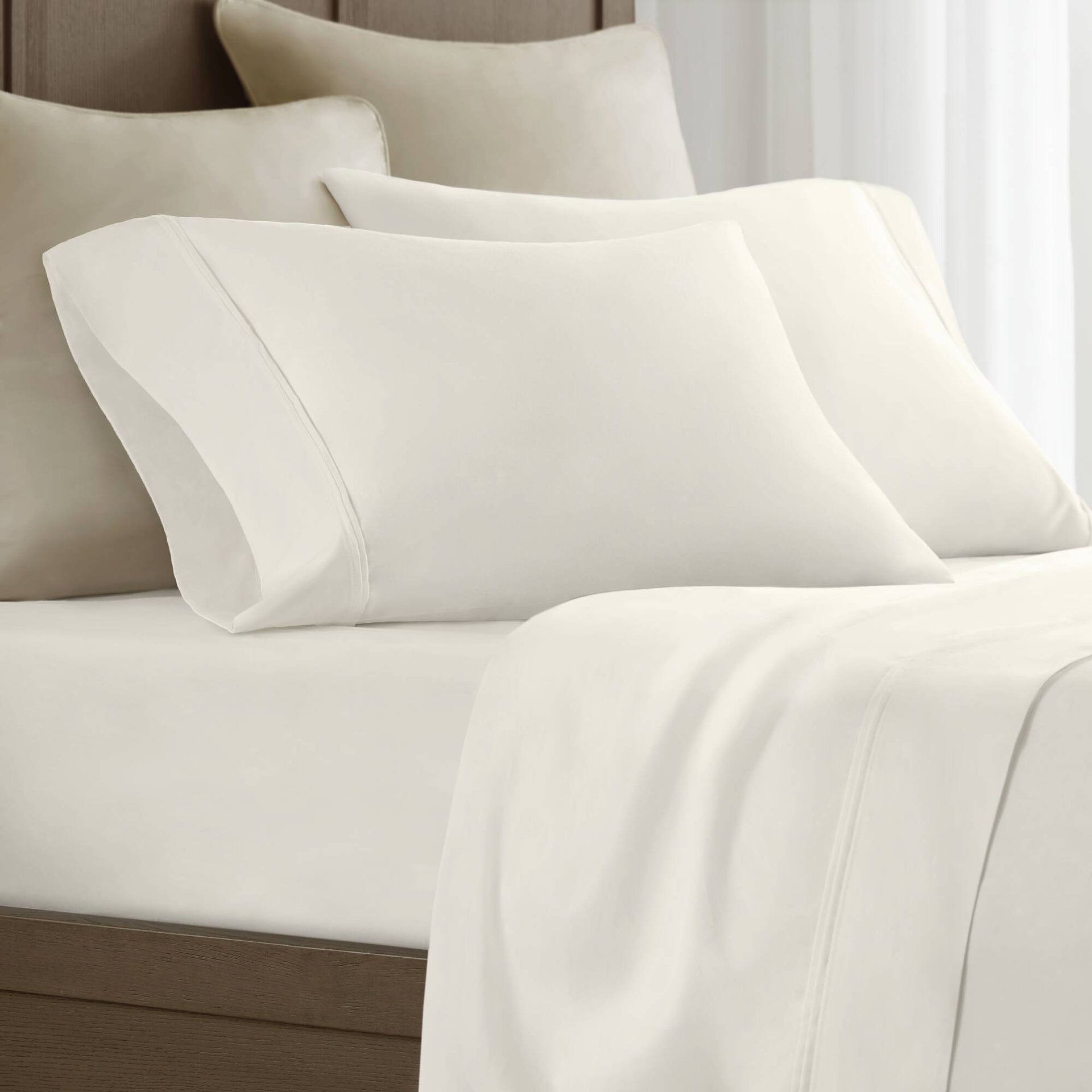 4 Pieces King Sateen Sheet Set,Ivory