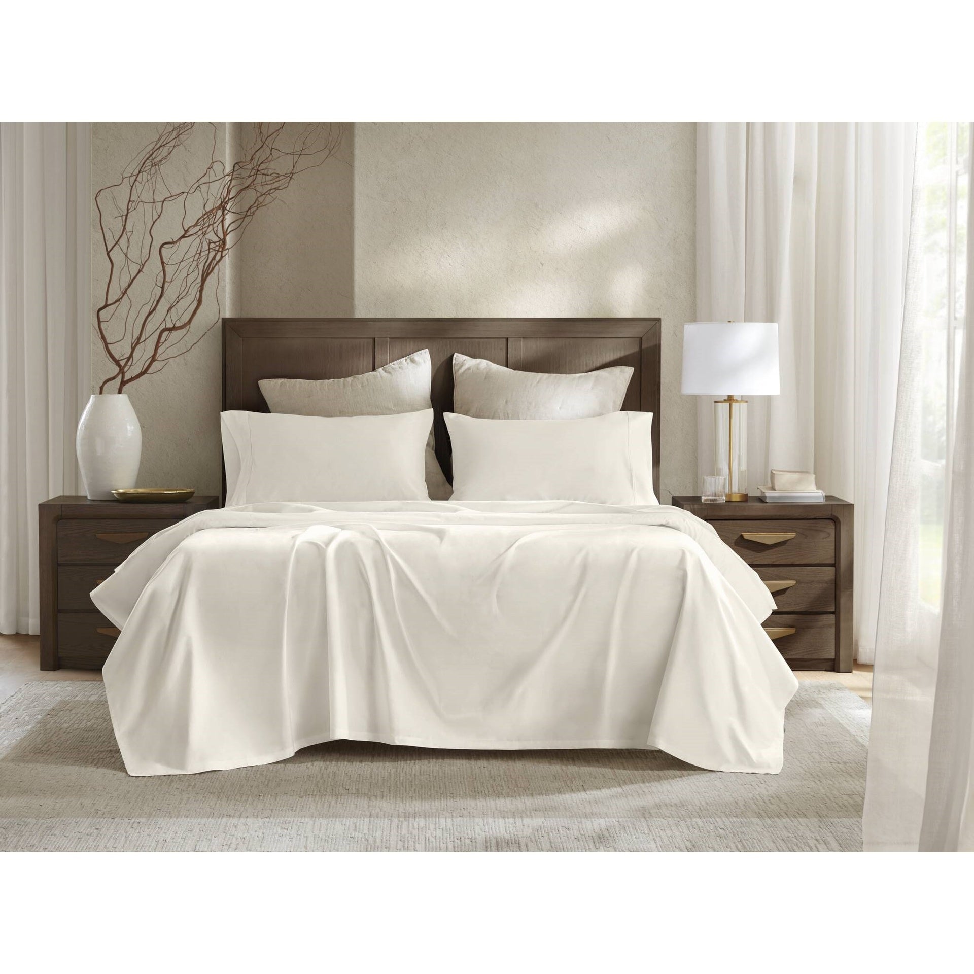 4 Pieces King Sateen Sheet Set,Ivory
