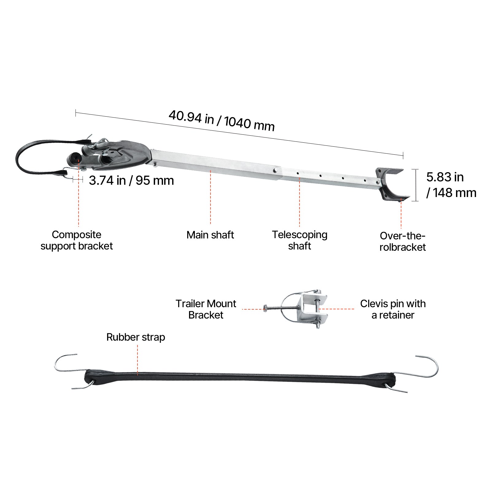 Adjustable Transom Saver 24-36 in Boat Transom Saver with Heavy-Duty Head