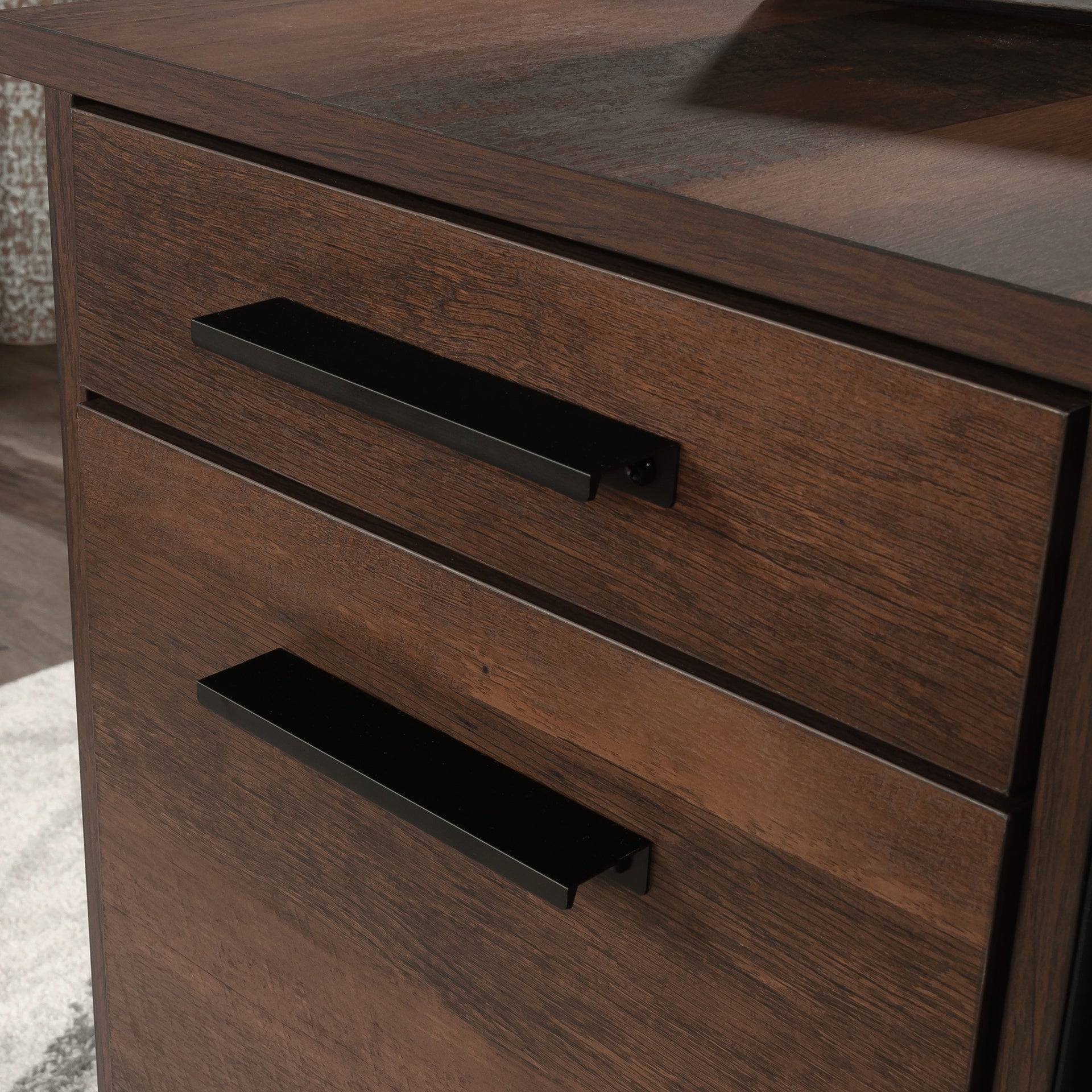 Pedestal File Cabinet with Large Drawers, Antique Dark Oak finish