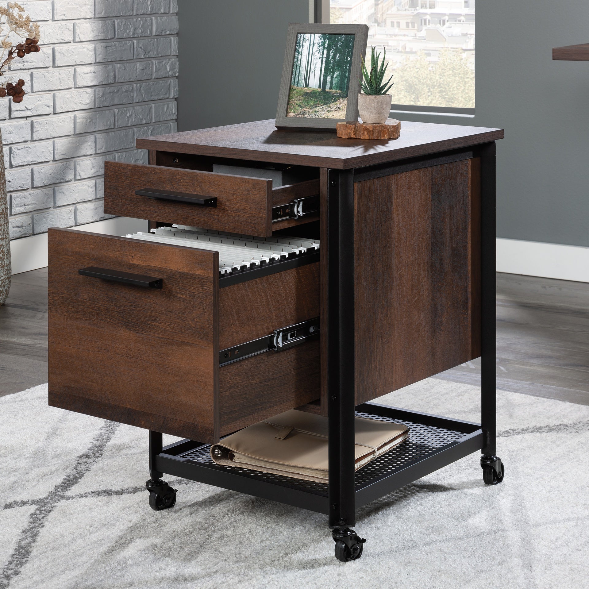 Pedestal File Cabinet with Large Drawers, Antique Dark Oak finish