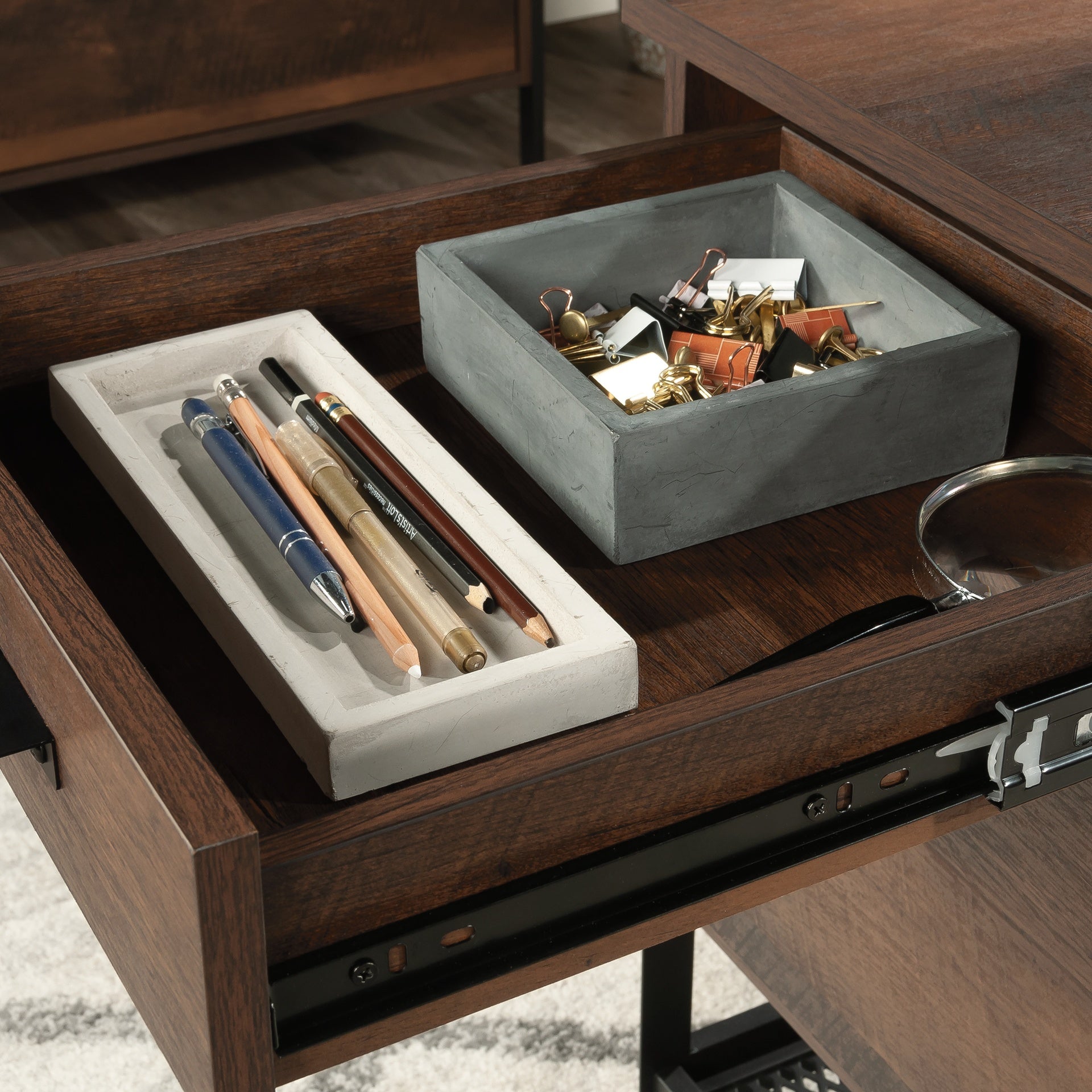 Pedestal File Cabinet with Large Drawers, Antique Dark Oak finish