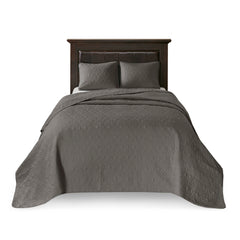 Reversible Bedspread Set Dark Grey Queen
