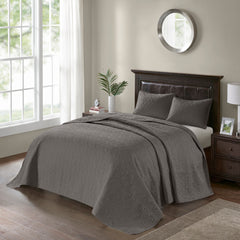 Reversible Bedspread Set Dark Grey Queen