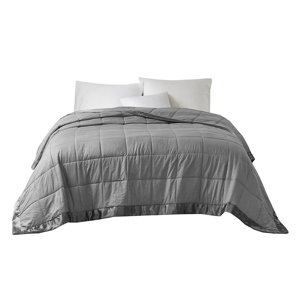 Oversized Down Alternative Blanket with Satin Trim Charcoal King