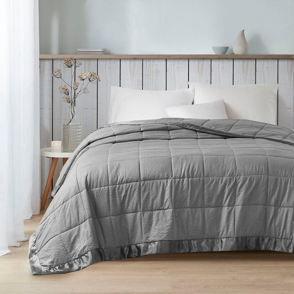 Oversized Down Alternative Blanket with Satin Trim Charcoal King