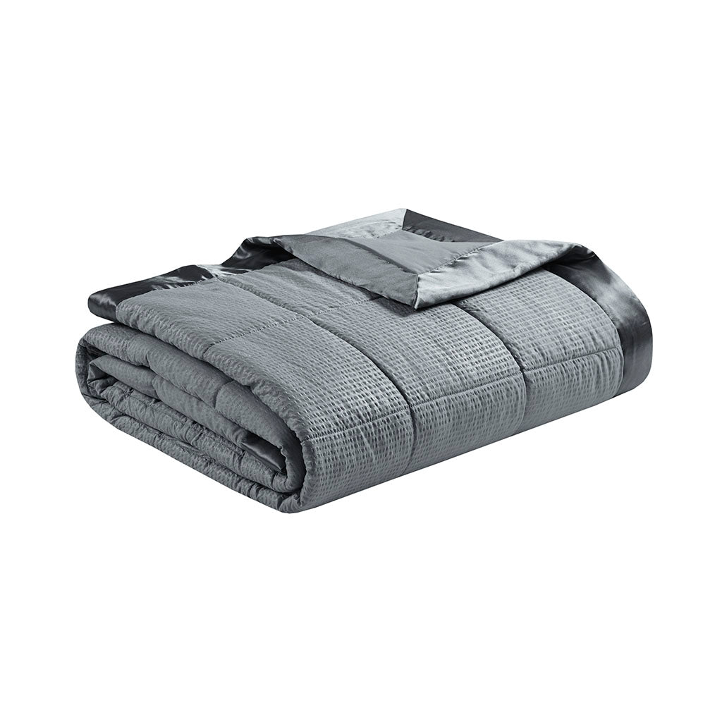 Oversized Down Alternative Blanket with Satin Trim Charcoal King