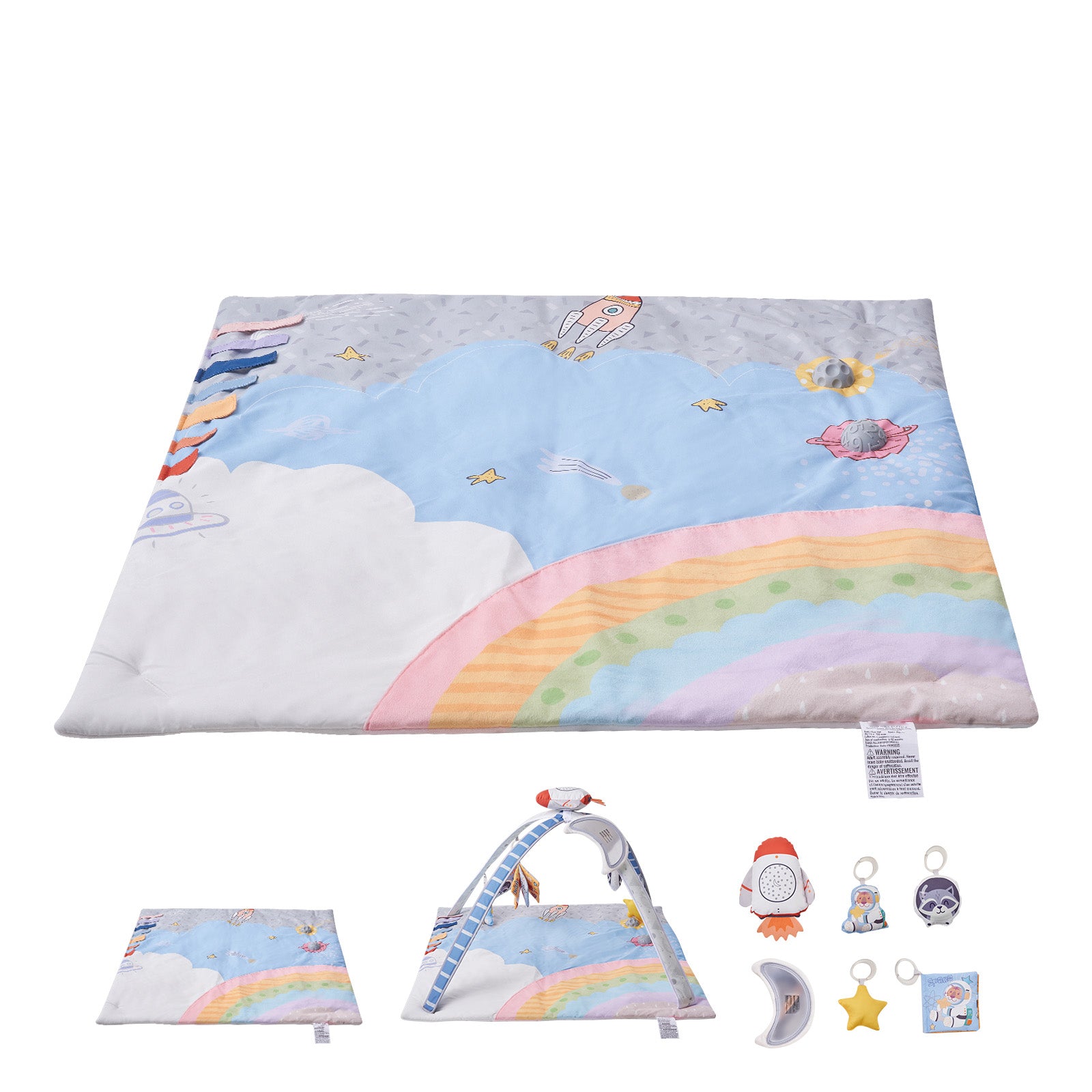 Baby Play Gym Mat Tummy Time Activity Mat with 6 Sensory Toys 35.0" x 35.0"