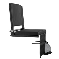 Stadium Seat, Folding Bleacher Chair with Back Support and Thick Cushion, Padded Stadium Seat for Bleacher Includes Shoulder Strap, Hooks, Cup Holder, and Side Pocket, Black Bleachers Chair