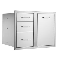 Outdoor Kitchen Door Drawer Combo 29.5" W x 22.6" H x 21.7''D, Access Door/Triple Drawers with Propane Drawer and Adjustable Garbage Ring, Perfect for BBQ Island Patio Grill Station