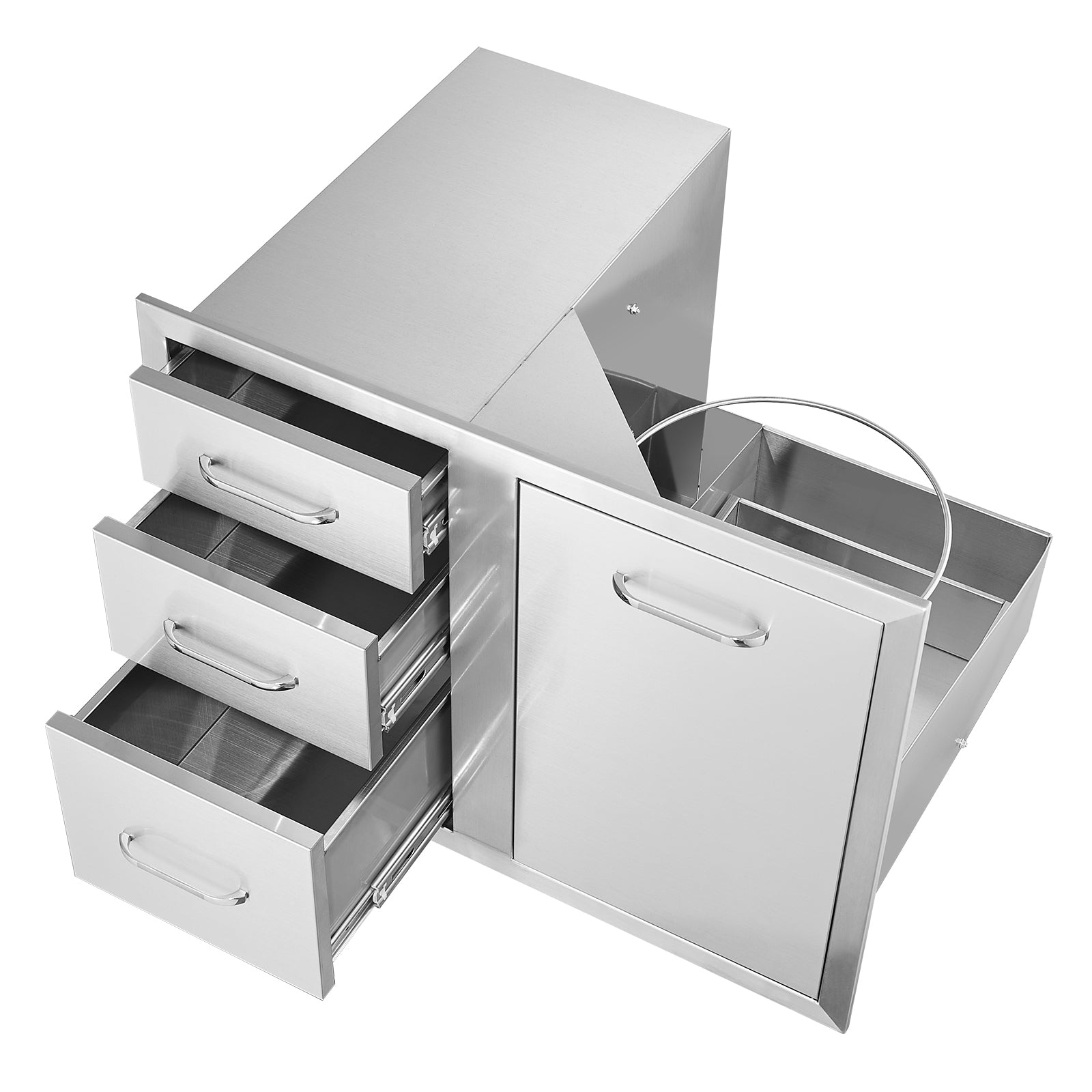Outdoor Kitchen Door Drawer Combo 29.5" W x 22.6" H x 21.7''D, Access Door/Triple Drawers with Propane Drawer and Adjustable Garbage Ring, Perfect for BBQ Island Patio Grill Station