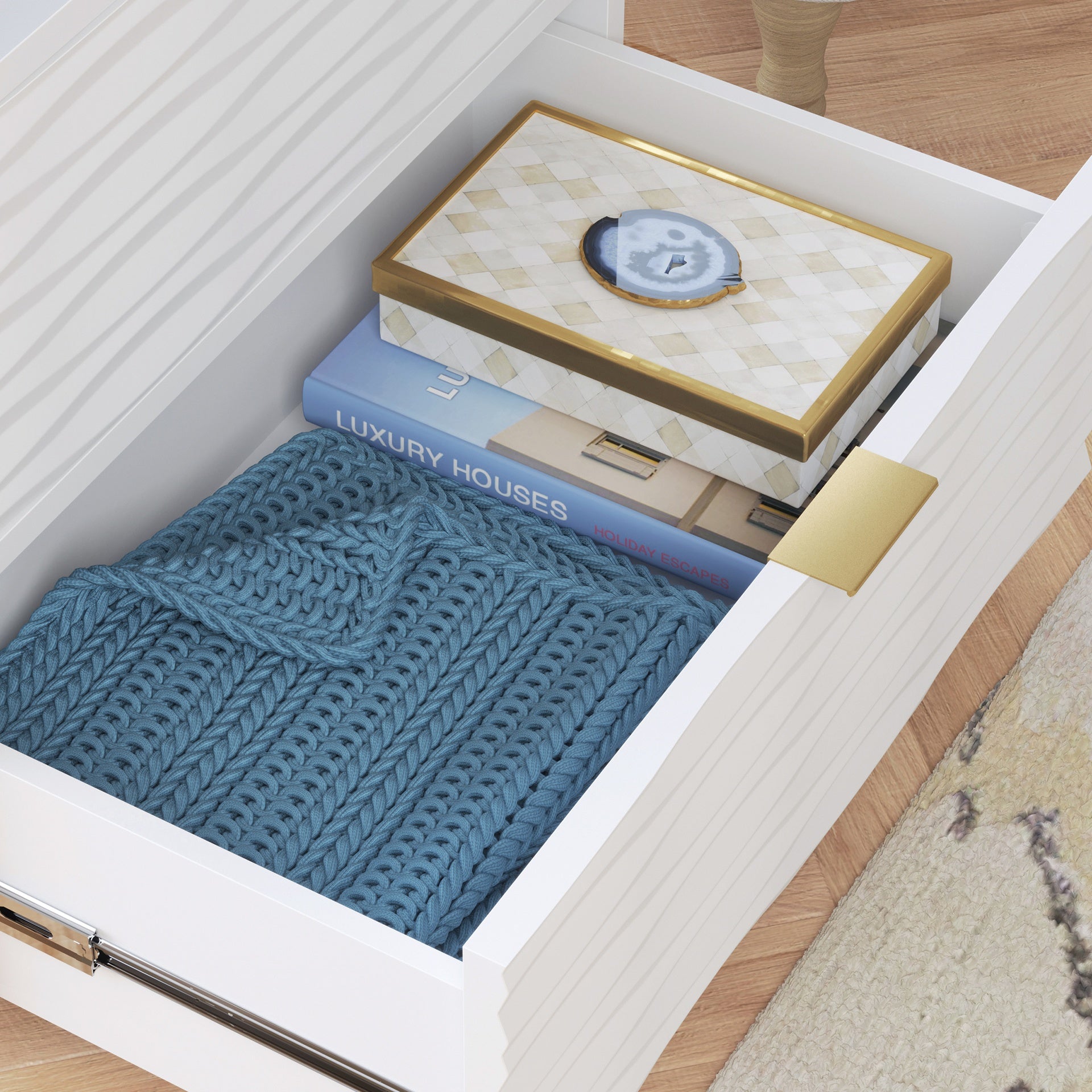 Coastal Nightstands with 2 Spacious Drawers, White finish