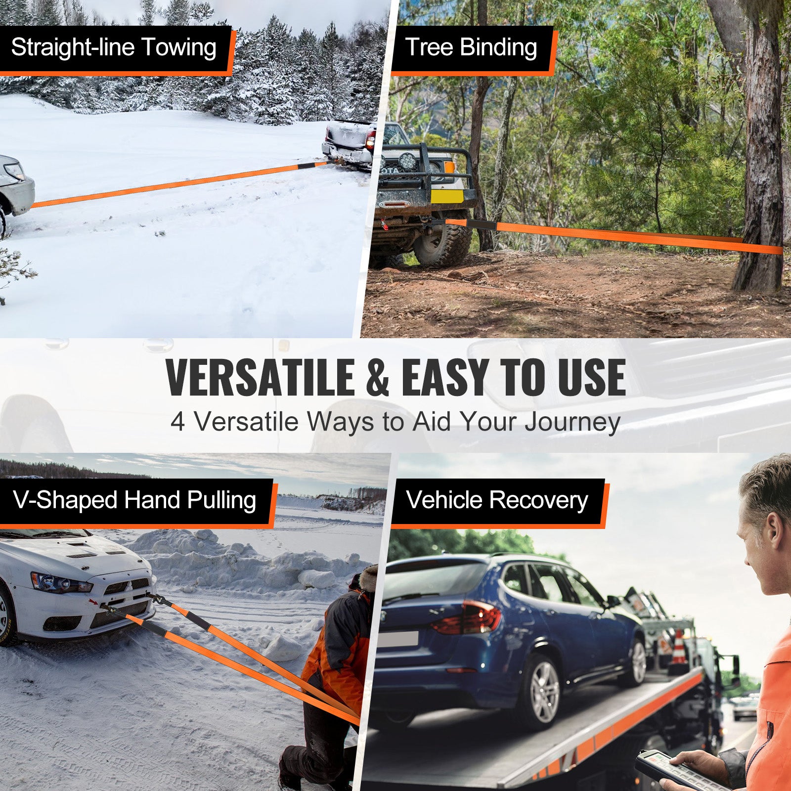 Off-Road Recovery Kit, 3" x 30', Heavy Duty Winch Recovery Kit with 30000 lbs Tow Straps, 44092 lbs D-Ring Shackles, Shackle Receiver, Snatch Block Pulley, Gloves, Storage Bag for ATV Jeep Truck