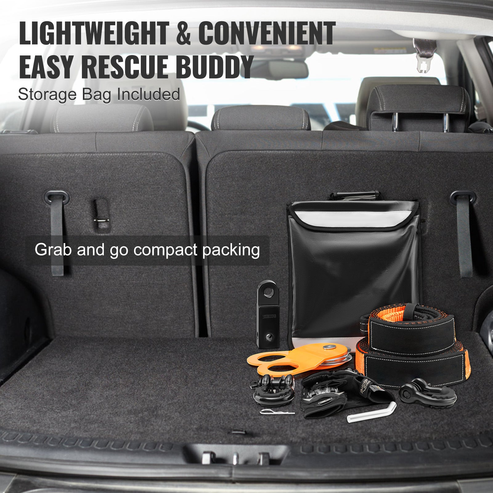Off-Road Recovery Kit, 3" x 30', Heavy Duty Winch Recovery Kit with 30000 lbs Tow Straps, 44092 lbs D-Ring Shackles, Shackle Receiver, Snatch Block Pulley, Gloves, Storage Bag for ATV Jeep Truck