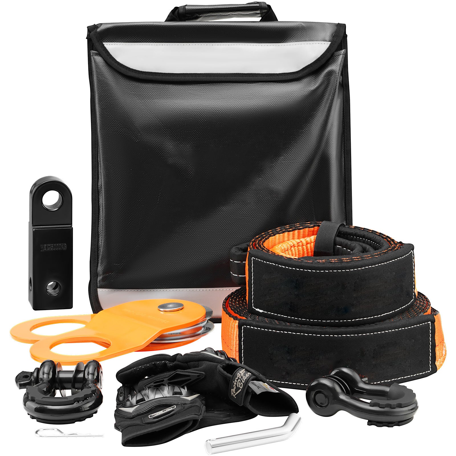 Off-Road Recovery Kit, 3" x 30', Heavy Duty Winch Recovery Kit with 30000 lbs Tow Straps, 44092 lbs D-Ring Shackles, Shackle Receiver, Snatch Block Pulley, Gloves, Storage Bag for ATV Jeep Truck