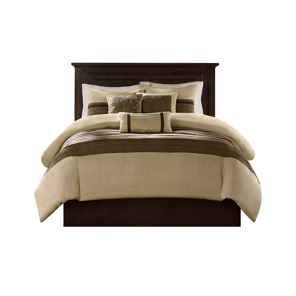 7 PC Pieced Faux Suede Comforter Set Natural King