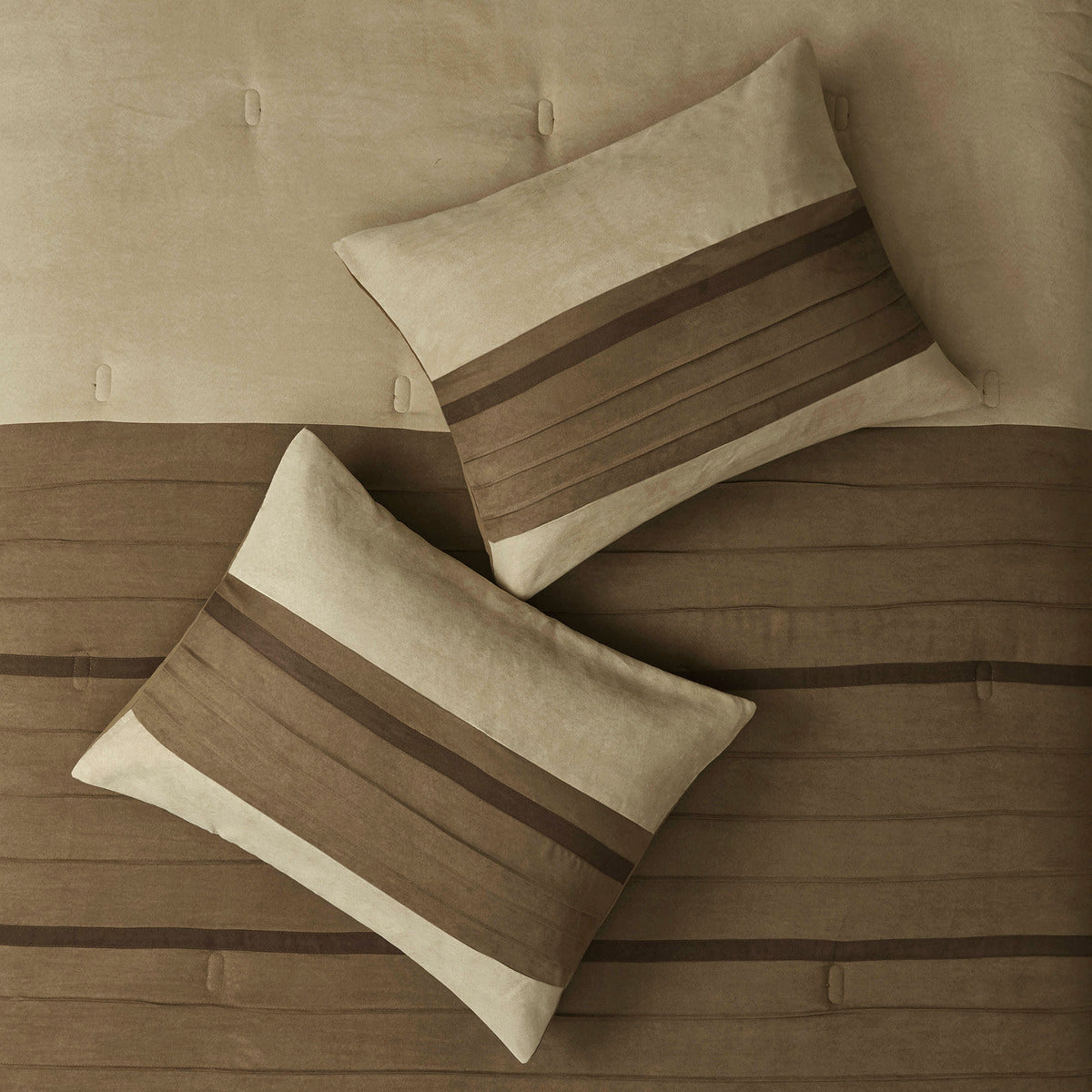 7 PC Pieced Faux Suede Comforter Set Natural King