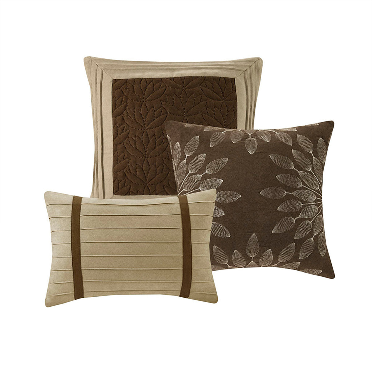 7 PC Pieced Faux Suede Comforter Set Natural King