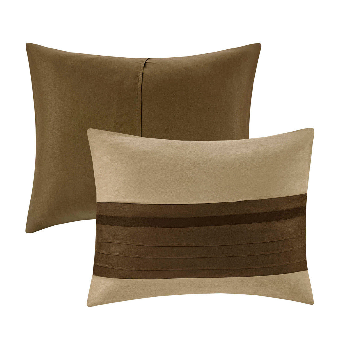 7 PC Pieced Faux Suede Comforter Set Natural King
