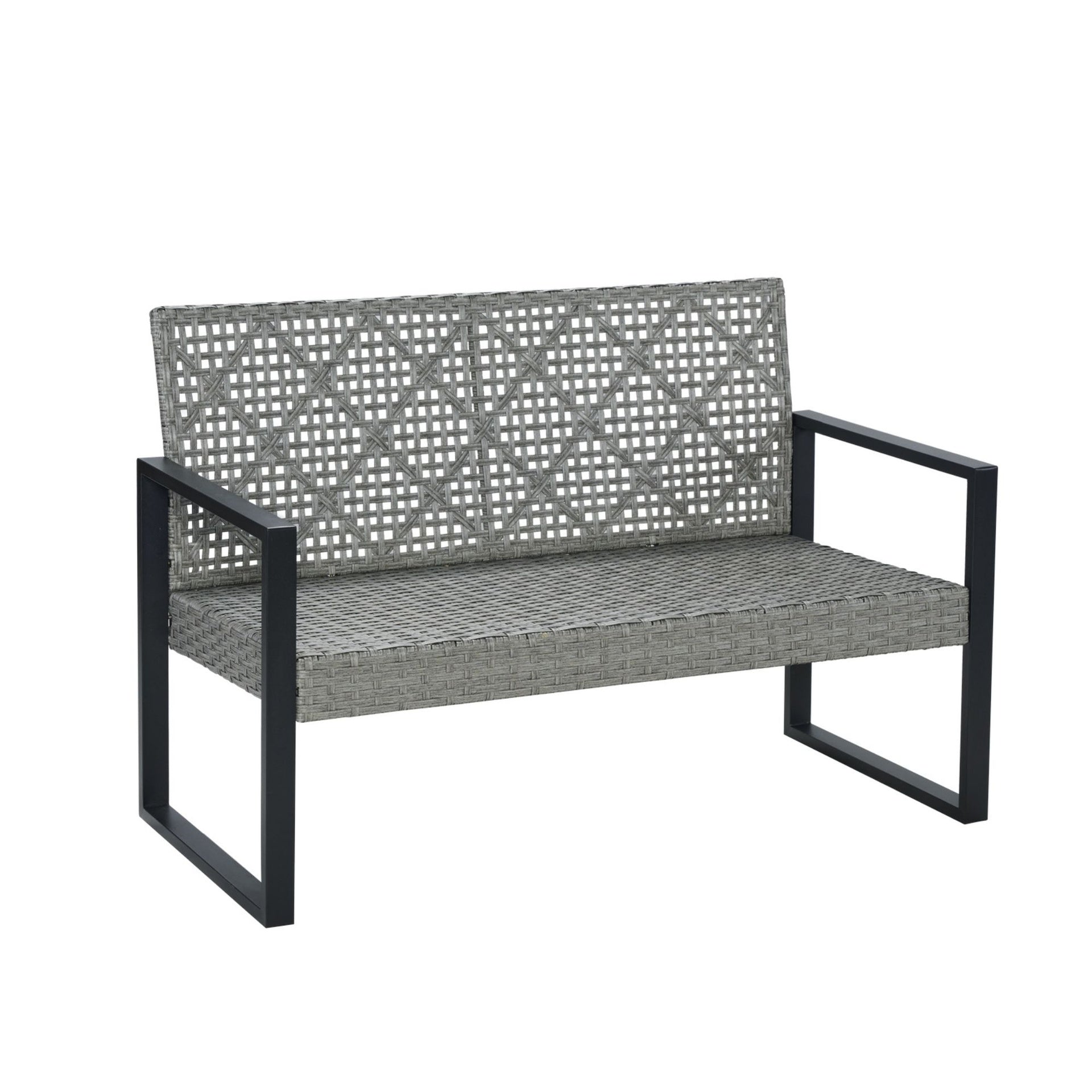4-Piece Patio Furniture Set Outdoor Balcony Porch Garden Backyard Lawn Furniture Gray Acacia Wood Table Top, Blue Cushion and Light Gray rattan