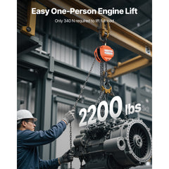 Hand Chain Hoist, 1 Ton 2200 lbs Capacity, Manual Chain Block with Upgrade G80 Galvanized Chain, 20 ft Lifting Height, Heavy Duty Pulley Hoist for Garage Warehouse Automotive Machinery, Orange