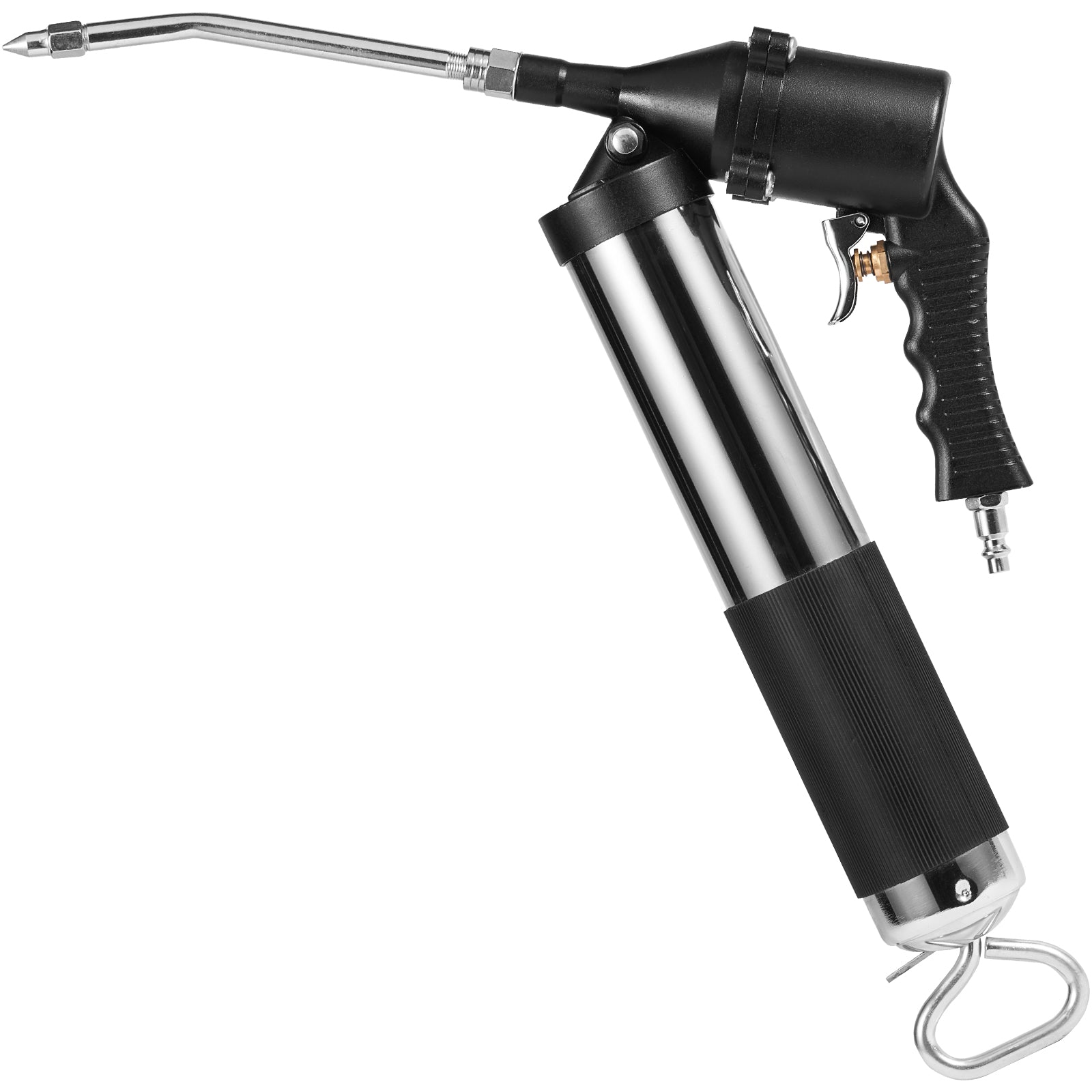 Air Operated Grease Gun, 6000PSI, 14 OZ/400 CC Capacity Heavy Duty Pneumatic Grease Gun, with 18.5 Inch Flexible Hose, 1 Black Flat Coupler Pointed Coupler Bent Metal Pipe Locking Clamp Coupler