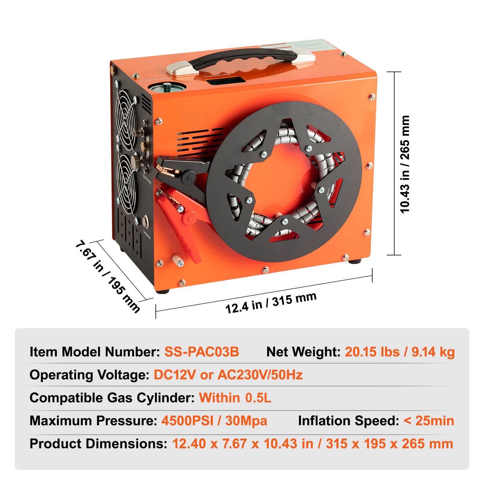 PCP Air Compressor, 4500PSI/30Mpa Portable PCP Compressor with Built-in Power Converter, Auto-Stop | DC12V/AC120V | Oil & Water-Free Compressor Pump