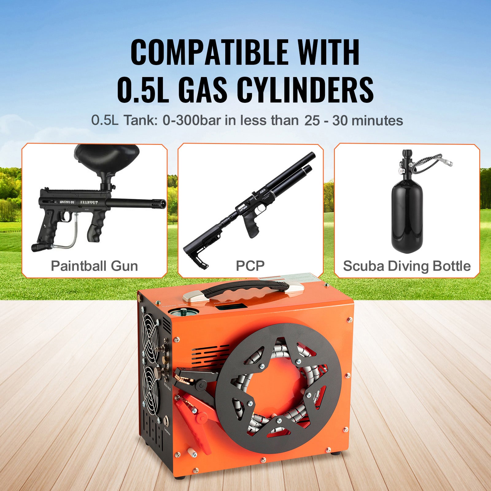 PCP Air Compressor, 4500PSI/30Mpa Portable PCP Compressor with Built-in Power Converter, Auto-Stop | DC12V/AC120V | Oil & Water-Free Compressor Pump
