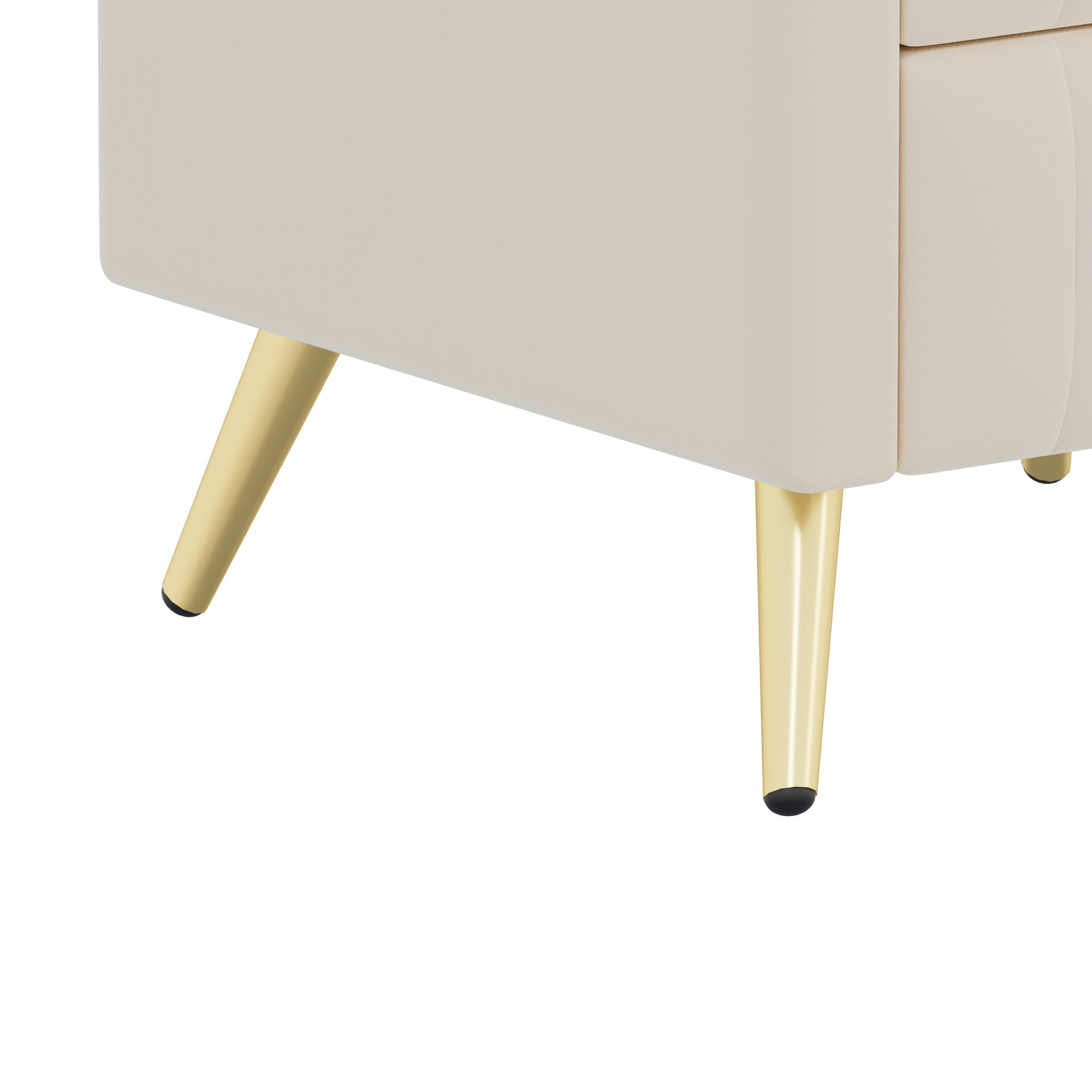 Upholstered Wooden Nightstand with 3 Drawers and Metal Legs&Handles, Bedside Table with Marbling Stickers Worktop - Beige