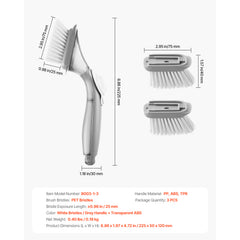 Soap Dispensing Dish Brush, Kitchen Scrub Brushes with 3 Brush Heads, Dish Cleaning Brushes with PP Handle and Curved Bristles, Ideal for Pots, Pans, Sink and Stove