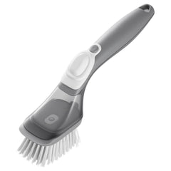 Soap Dispensing Dish Brush, Kitchen Scrub Brushes with 3 Brush Heads, Dish Cleaning Brushes with PP Handle and Curved Bristles, Ideal for Pots, Pans, Sink and Stove