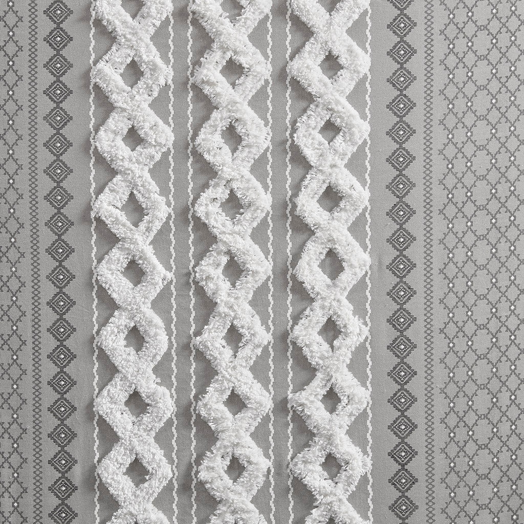 Cotton Printed Curtain Panel with Chenille Stripe and Lining Gray 50x84"