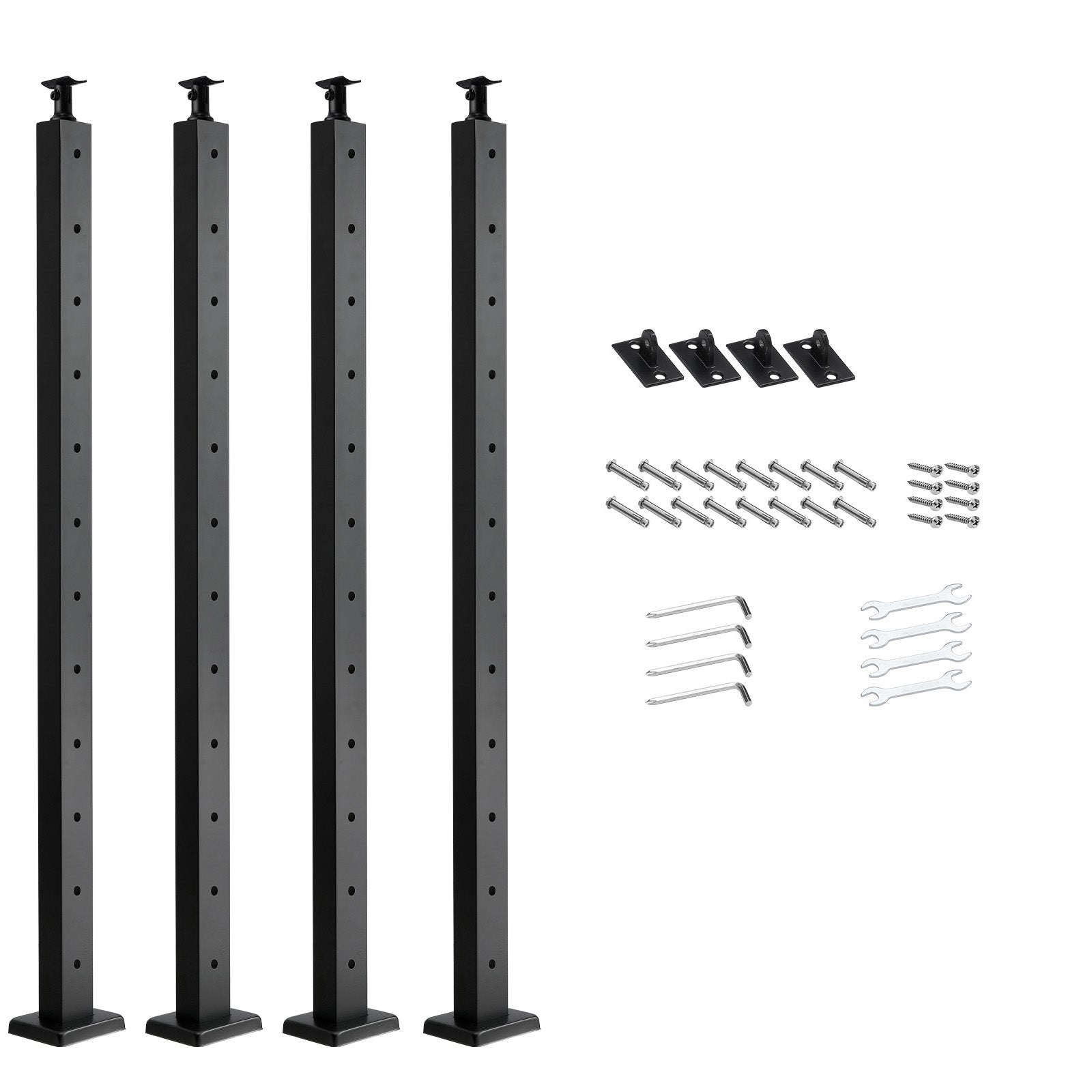 4-Pack Cable Railing Post, 42x2x2 In Horizontal-Hole Deck Railing Post with Pre-Drilled Holes, Stainless Steel Cable Rail Post with Horizontal and Curved Bracket, Black, 4JZLGZXHS106URZU0001V0