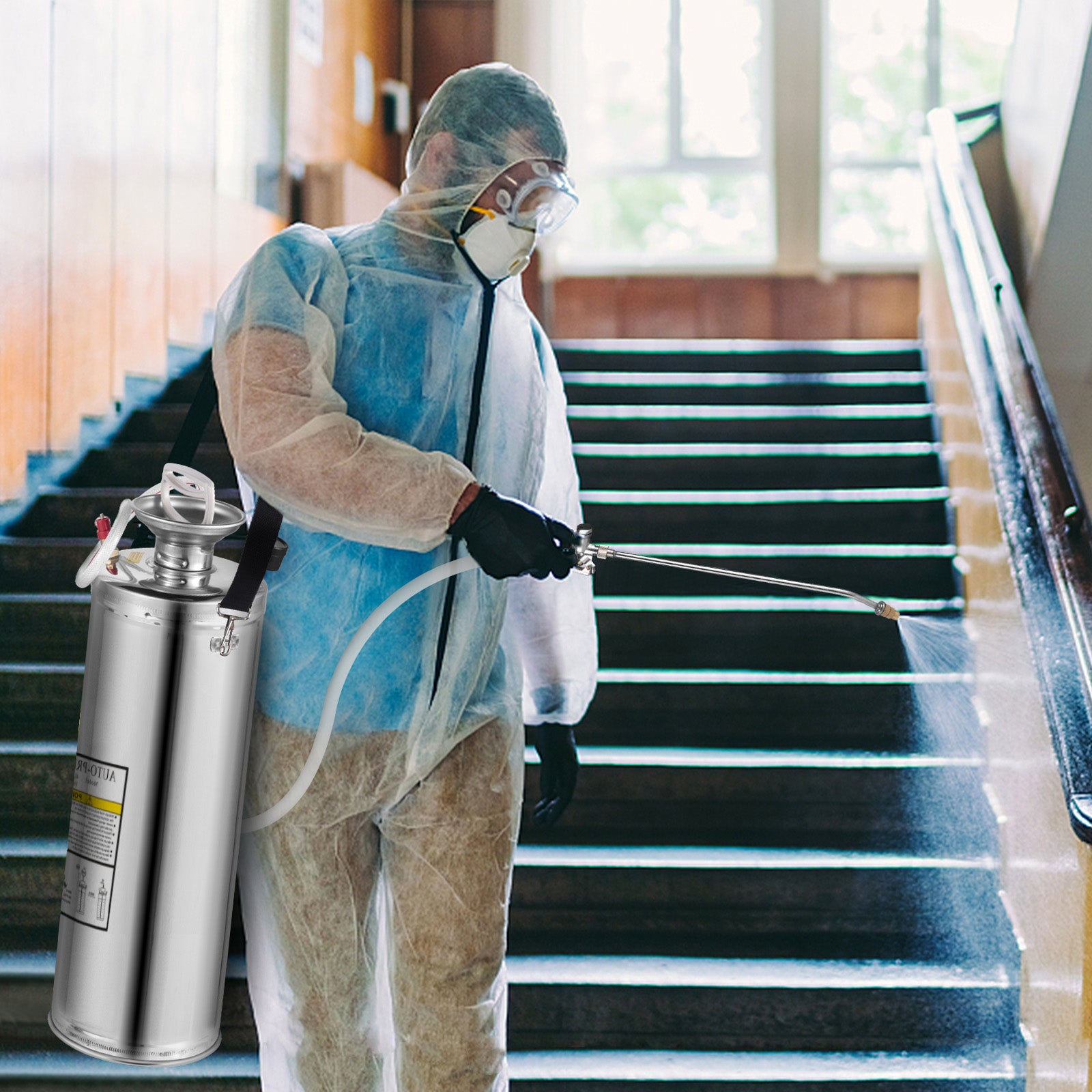 3Gal Stainless Steel Sprayer, Set with 20" Wand& Handle& 3FT Reinforced Hose, Hand Pump Sprayer with Pressure Gauge&Safety Valve, Adjustable Nozzle Suitable for Gardening and Sanitizing