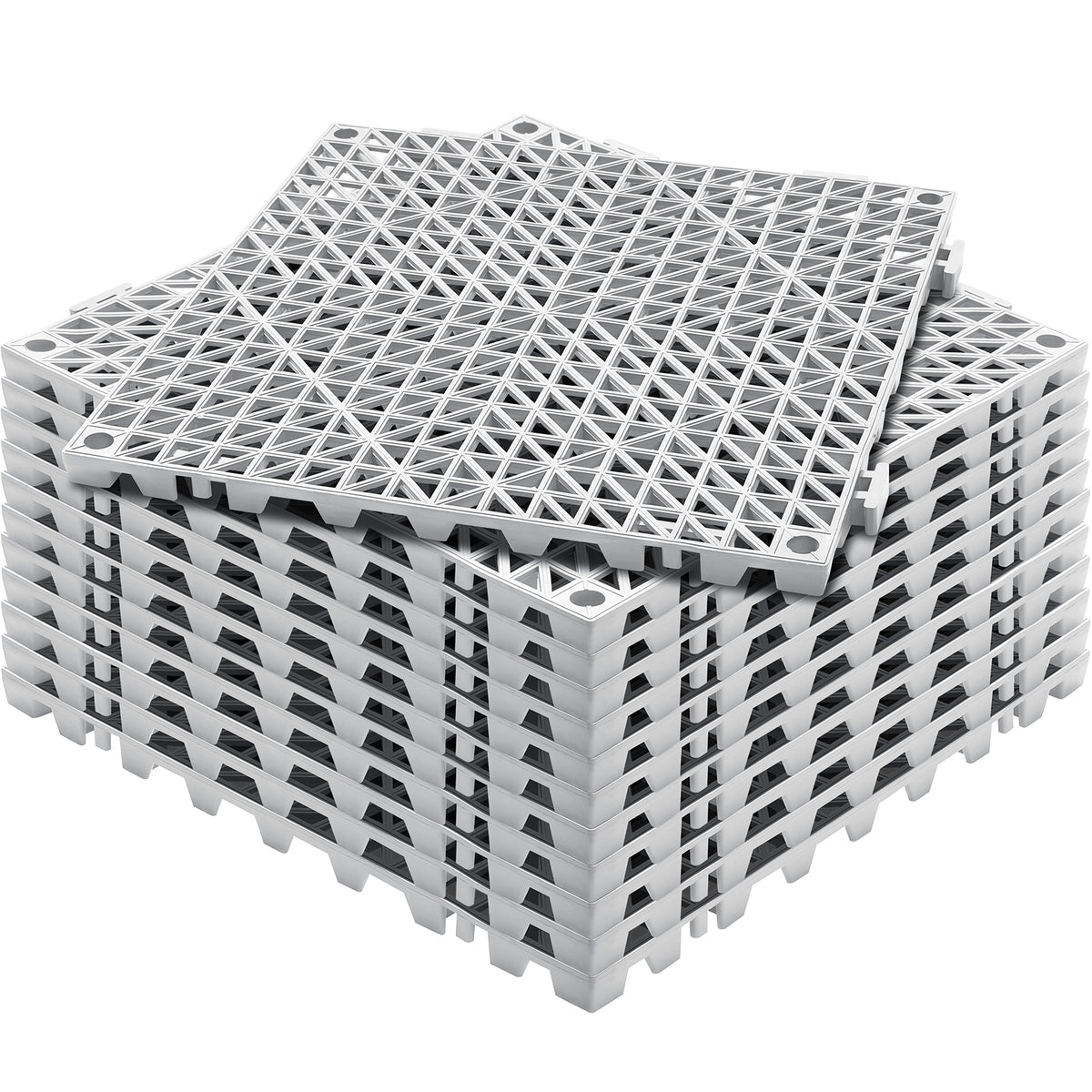 Modular Interlocking Cushion, 12 Pack 12" x 12" Splicing Drainage Mats, PVC Interlocking Drainage Floor Tiles, Non-Slip Drainage Holes for Restroom, Bathroom, Kitchen, Pool, Wet Areas, Gray