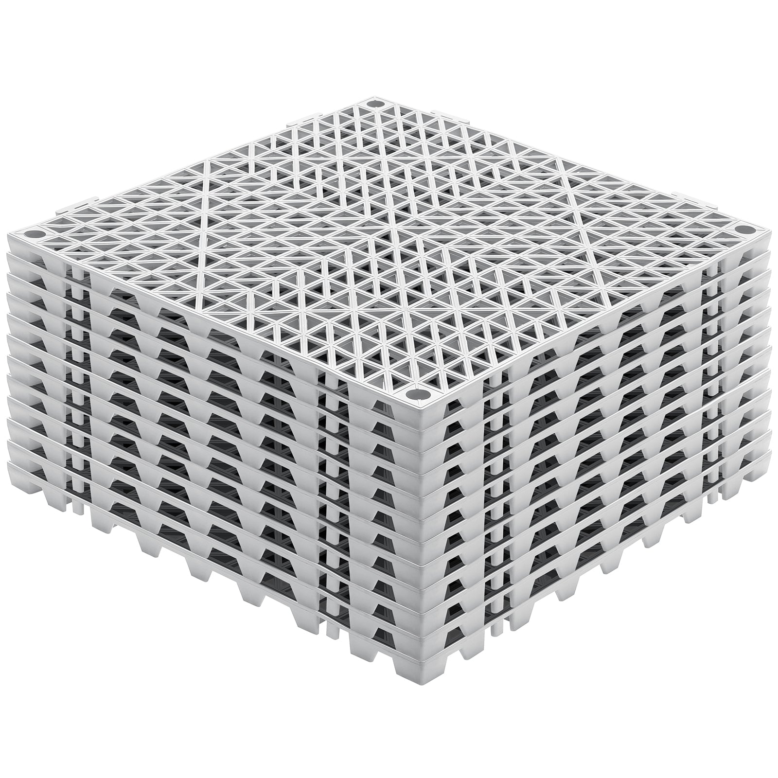 Modular Interlocking Cushion, 12 Pack 12" x 12" Splicing Drainage Mats, PVC Interlocking Drainage Floor Tiles, Non-Slip Drainage Holes for Restroom, Bathroom, Kitchen, Pool, Wet Areas, Gray