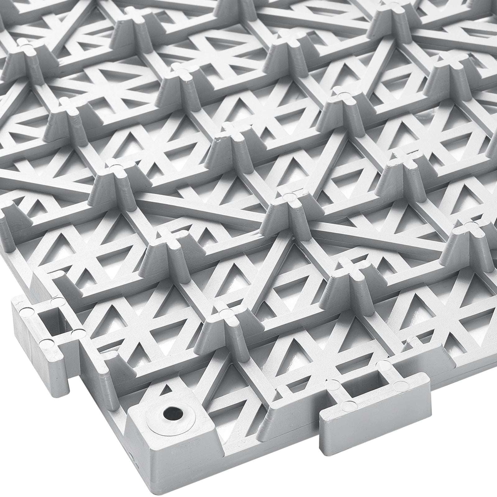 Modular Interlocking Cushion, 12 Pack 12" x 12" Splicing Drainage Mats, PVC Interlocking Drainage Floor Tiles, Non-Slip Drainage Holes for Restroom, Bathroom, Kitchen, Pool, Wet Areas, Gray